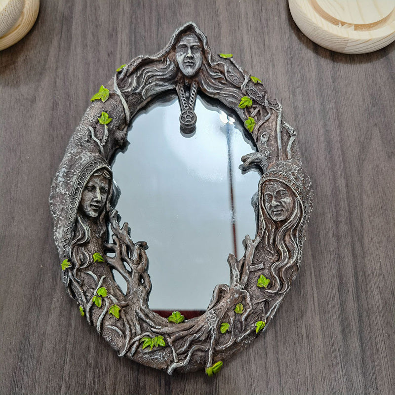 Triple Goddess Mirror Resin With Amulet Triple