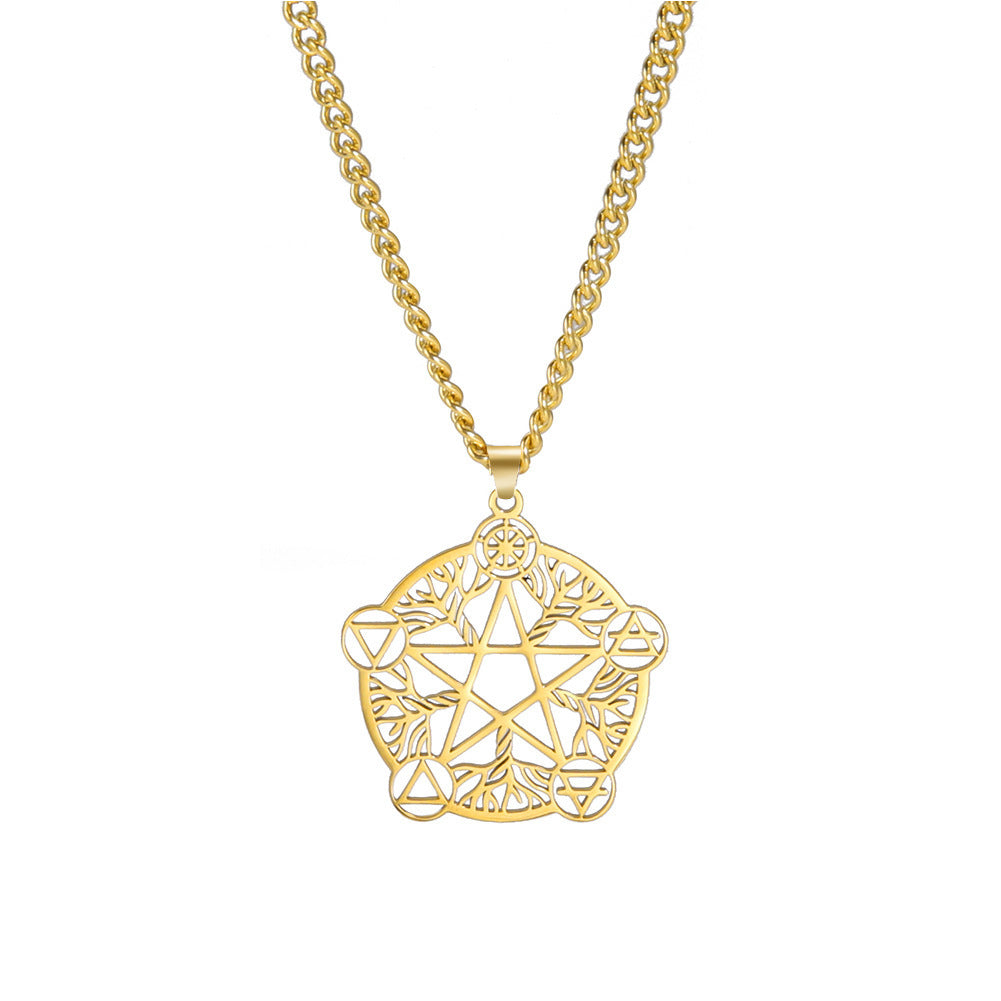 Dawapara Wicca Pentagram Collier Pendentif Inoxydable