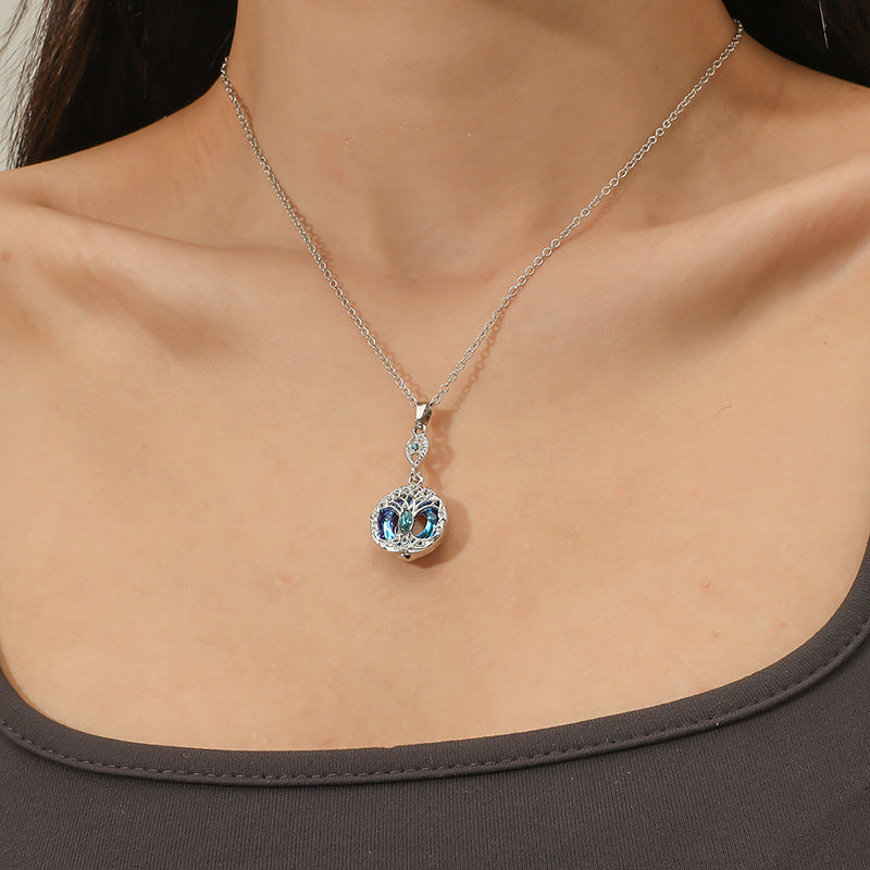 Celtic Tree Of Life Pendant Necklace Blue Circle Crystal Crann Bethadh Necklace