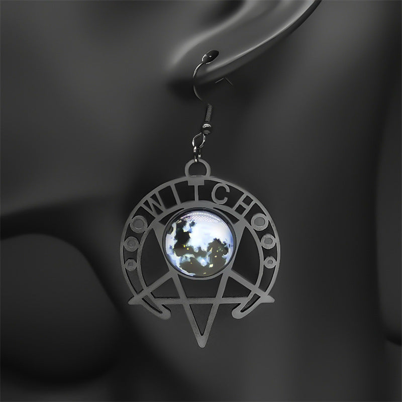Punk Gothic Demon Black Moon Earrings