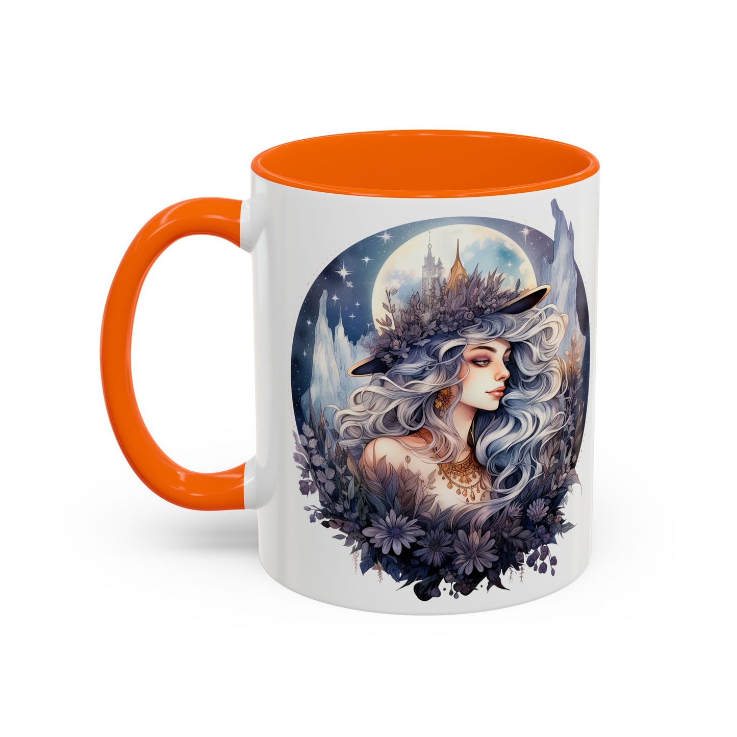 Mystical Floral Accent Coffee Mug, Enchanting Gift for Her, Elegant Home Decor, Celestial Mug, Perfect for Birthdays