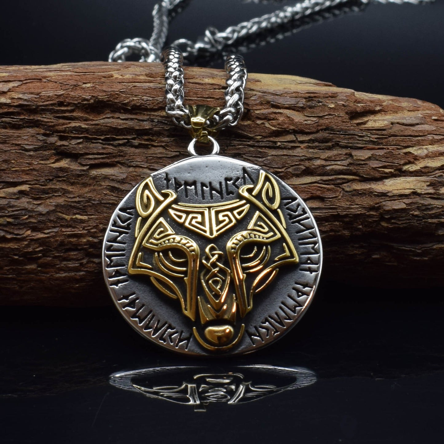 Hip Hop Viking Wolf Head Pendant Stainless Steel Necklace