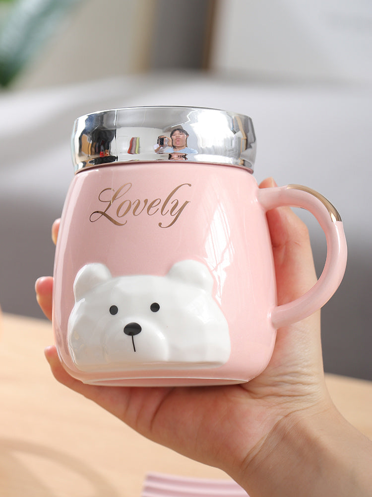 Ins Style Céramique Couple Tasse Avec Couvercle Bureau