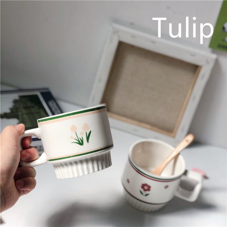 Tulip Flower Pattern Ceramic Mug Cup