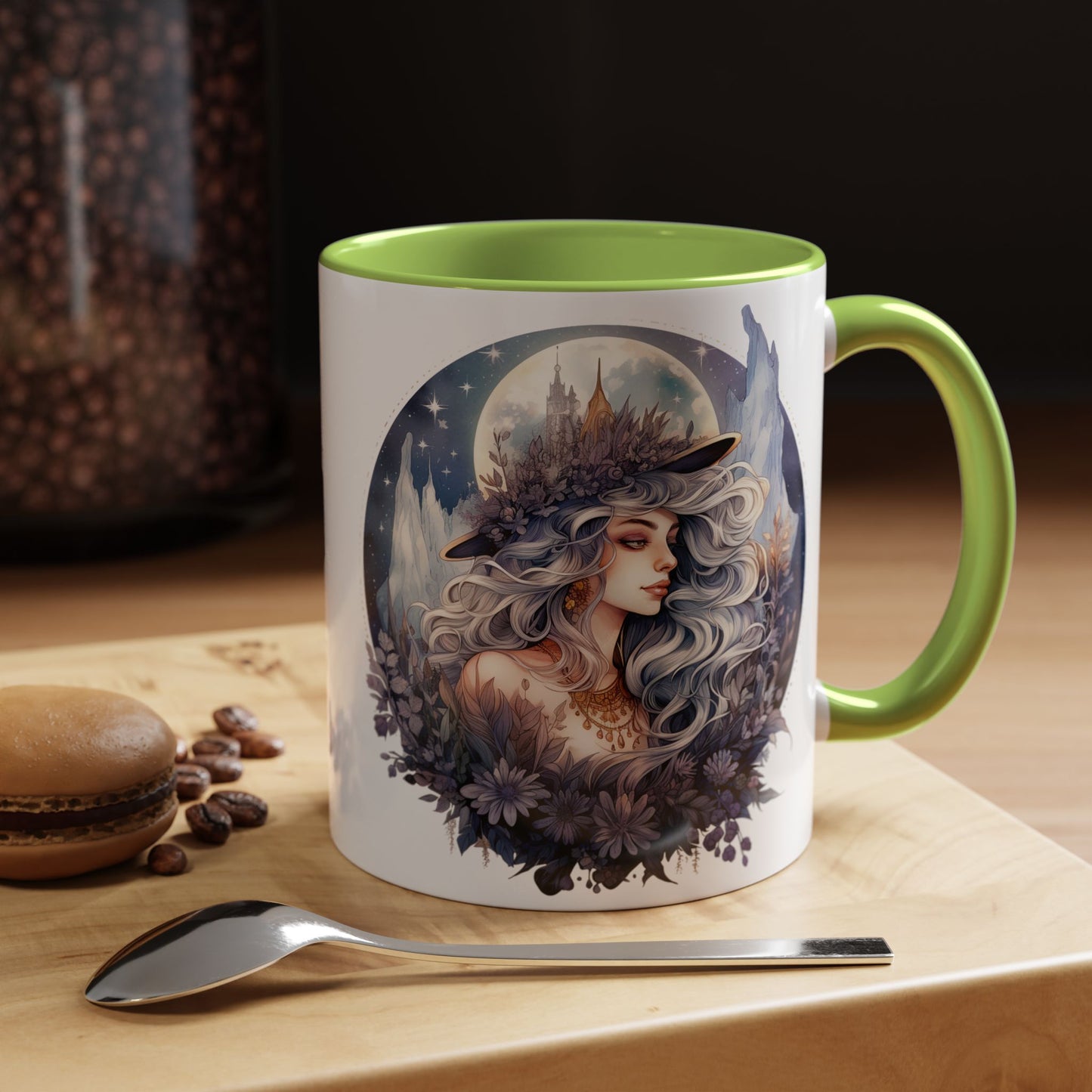 Mystical Floral Accent Coffee Mug, Enchanting Gift for Her, Elegant Home Decor, Celestial Mug, Perfect for Birthdays