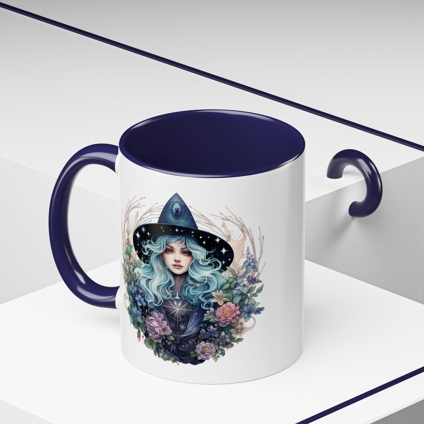 Mystical Floral Witch Coffee Mug with Accent, Gift for Witches, Unique Boho Kitchen Decor, Tea Lover's Mug, Magical Drinkware