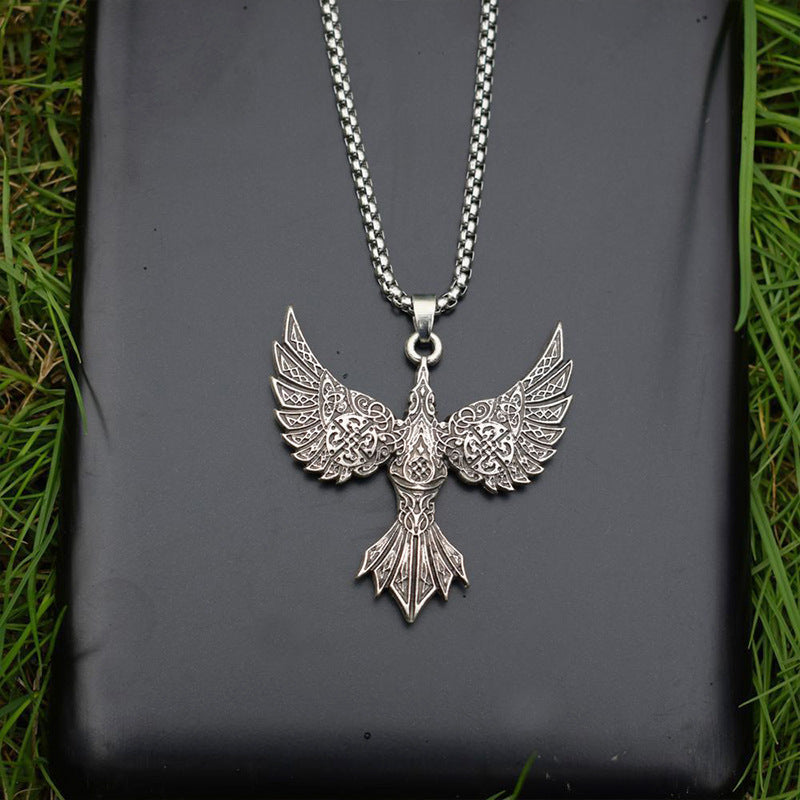 Vintage Viking Crow Pendant Necklace