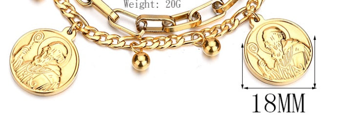 Christian Jésus Tête Double-couche Bracelet En Acier Inoxydable