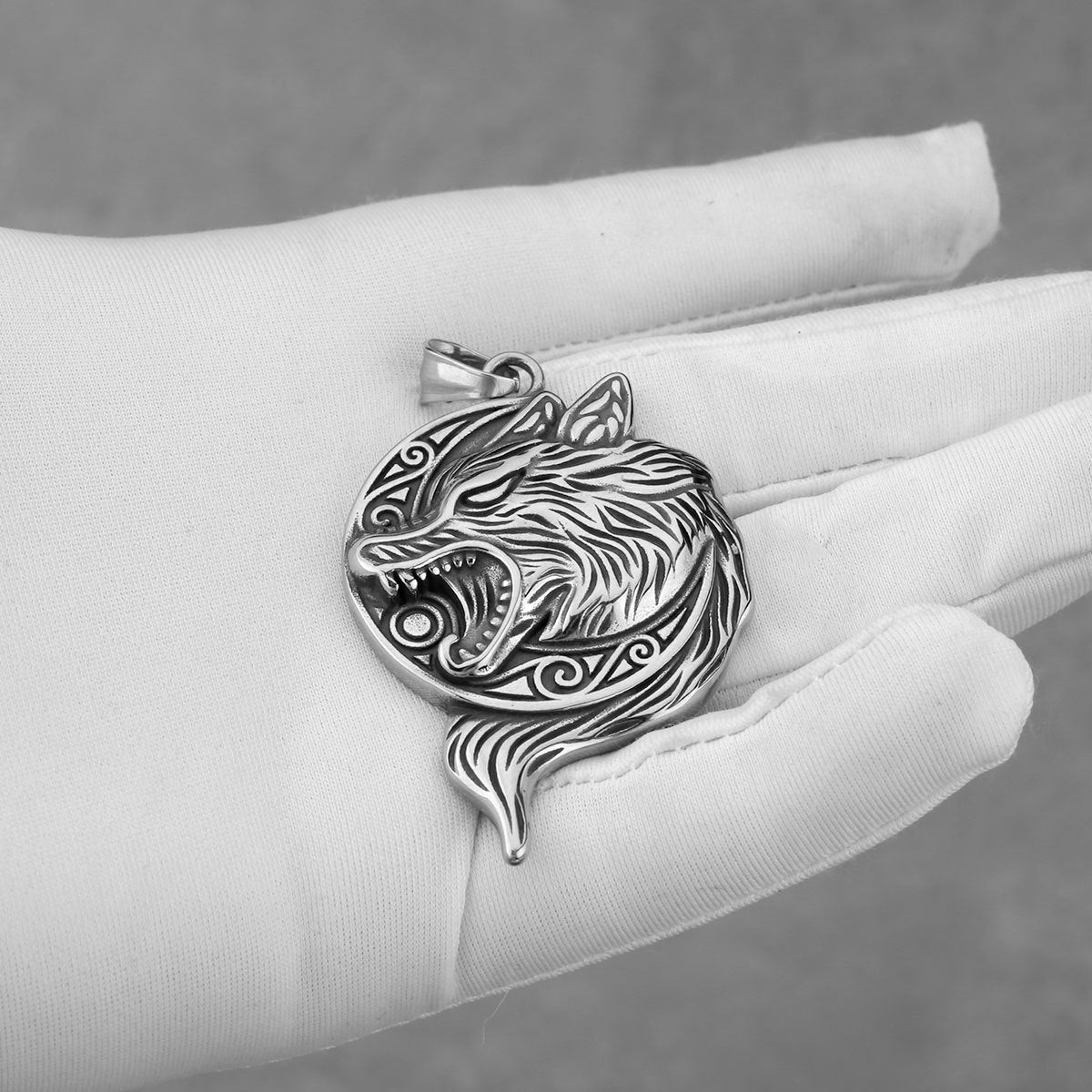 Fashion Viking Wolf Head Stainless Steel Men's Pendant Necklace