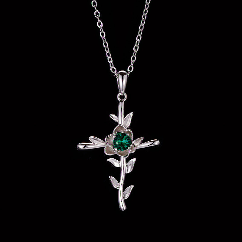 Cross Rose Pendant Birthstone Necklace Citrine Jewelry