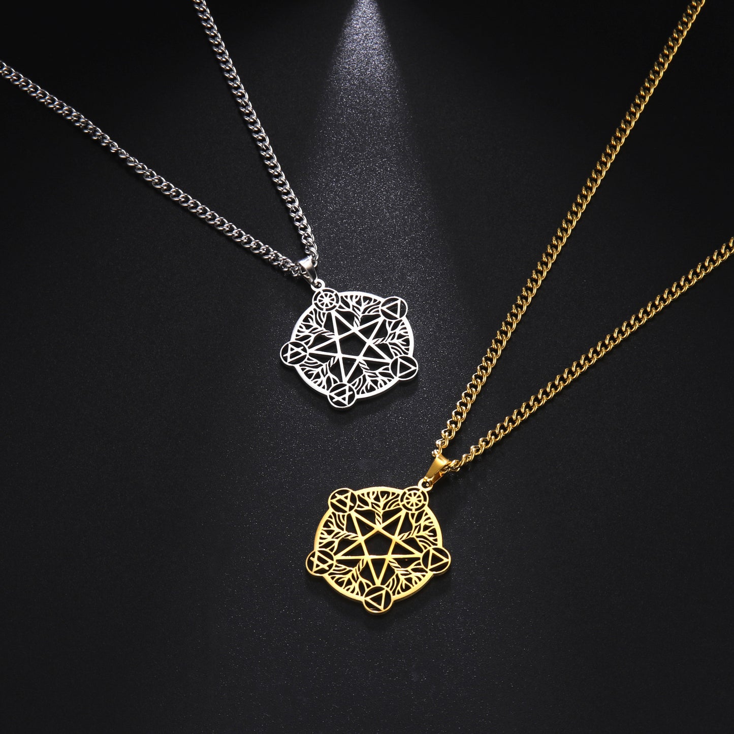 Dawapara Wicca Pentagram Collier Pendentif Inoxydable