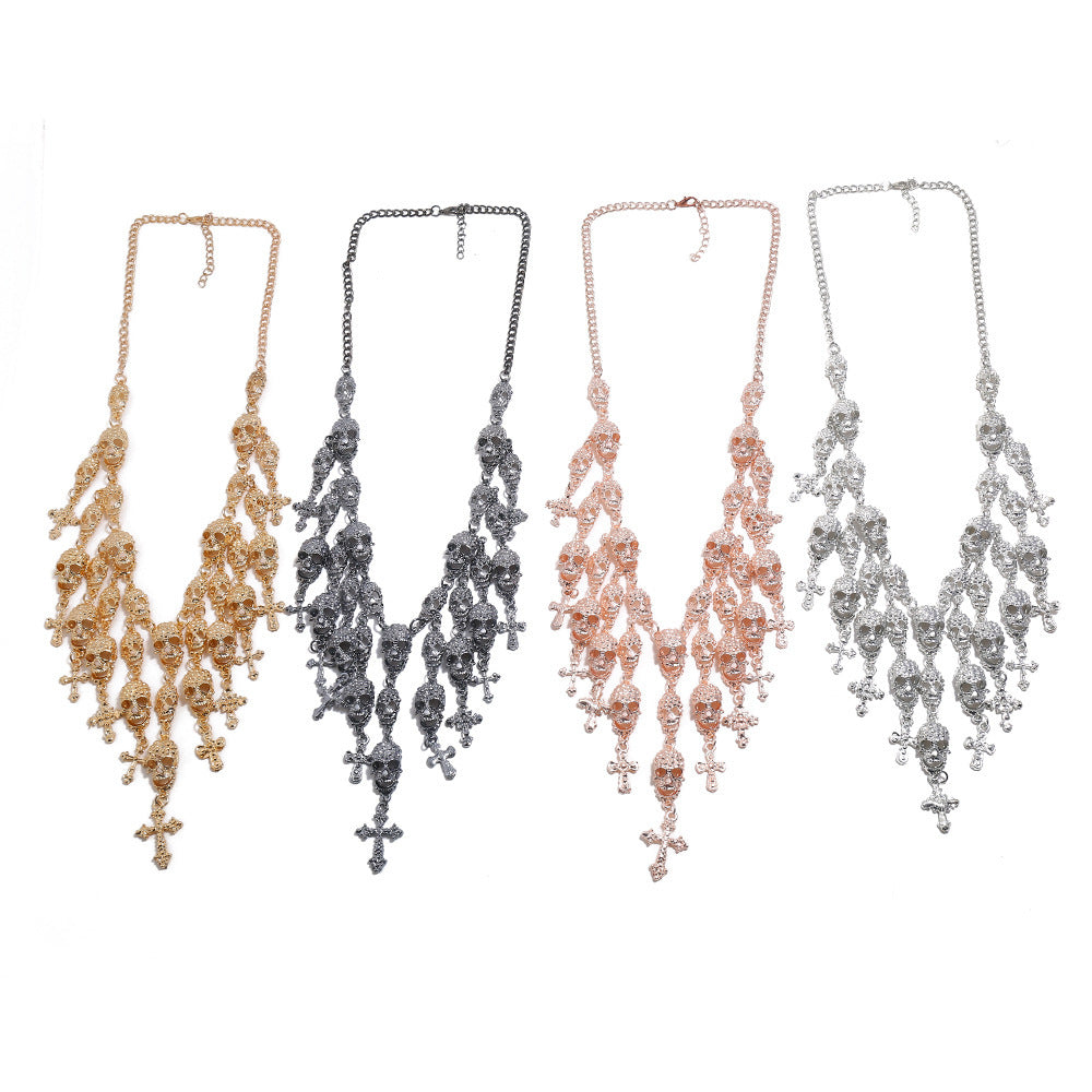 Exaggerated Jewelry Fashion Big Name Skull Cross Tassel Necklace