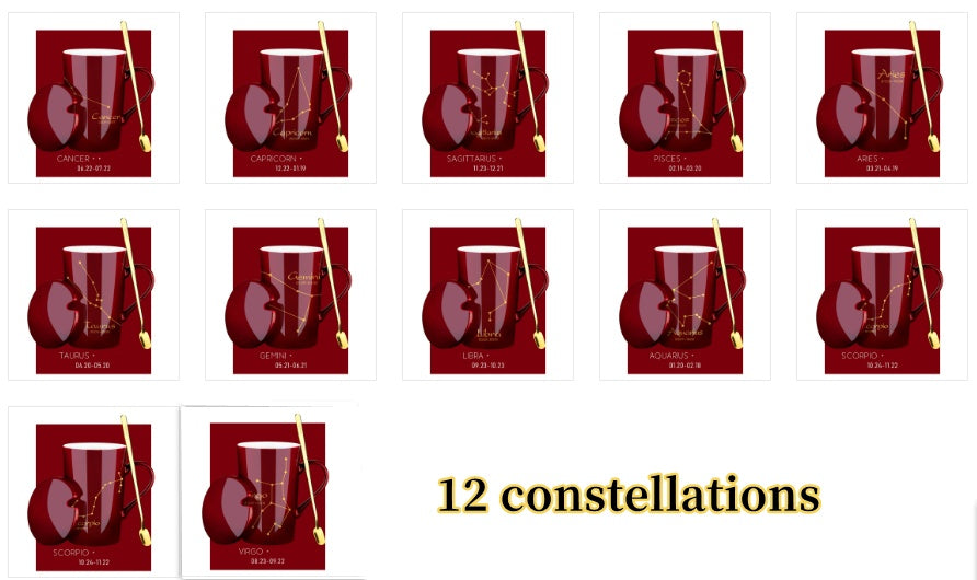 Creative Constellation Water Cup Personality Trend Mug With Lid Spoon Ceramic Coffee Cup