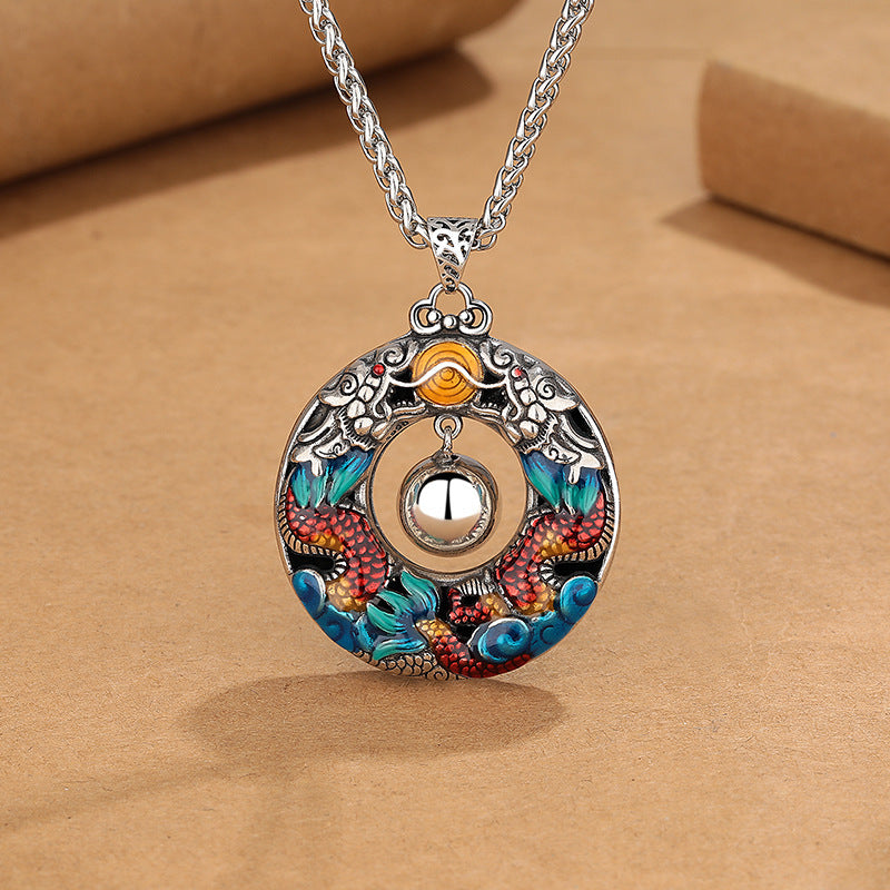 Vintage Ethnic Style Double Dragon Pearl Necklace