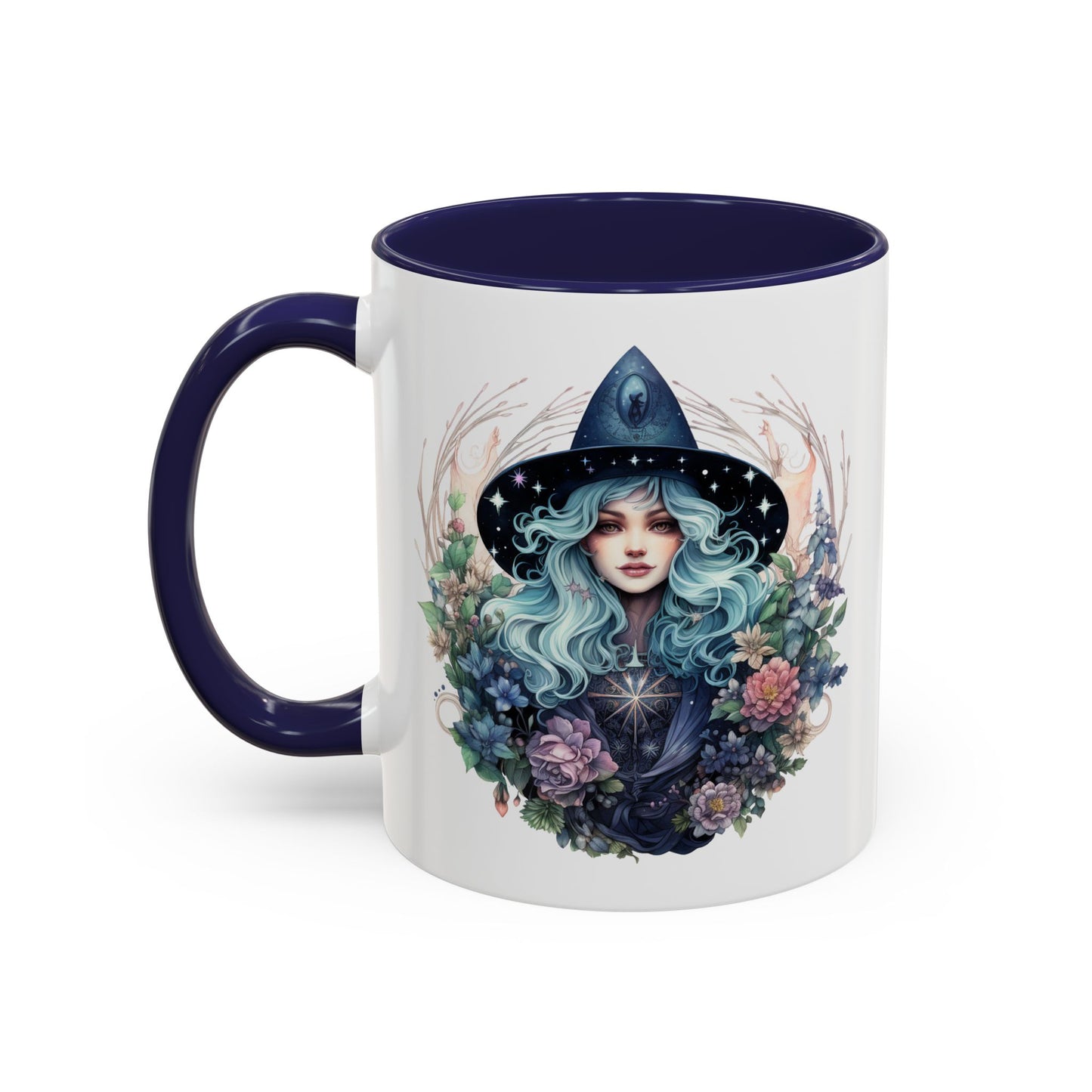Mystical Floral Witch Coffee Mug with Accent, Gift for Witches, Unique Boho Kitchen Decor, Tea Lover's Mug, Magical Drinkware