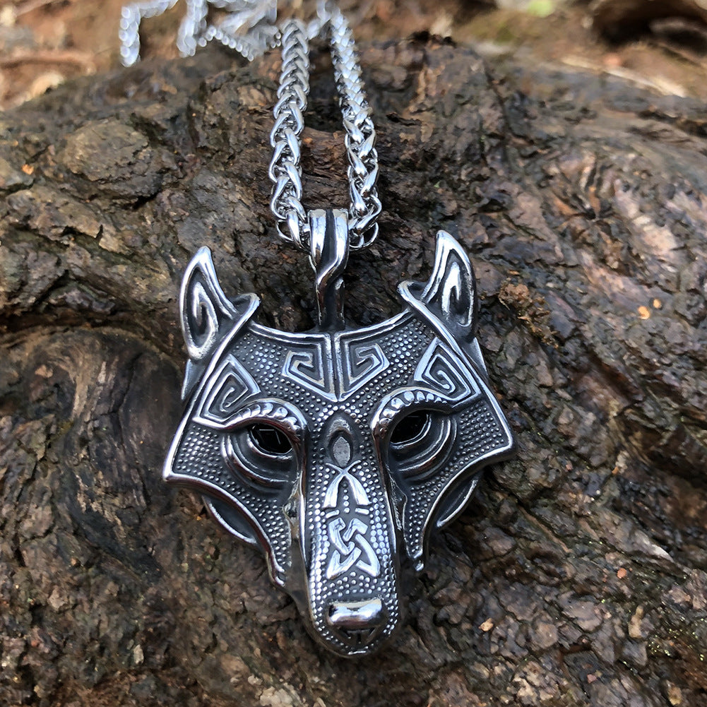 Grey Wolf Head Pendant Chain