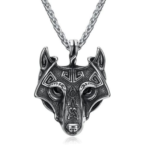 Grey Wolf Head Pendant Chain