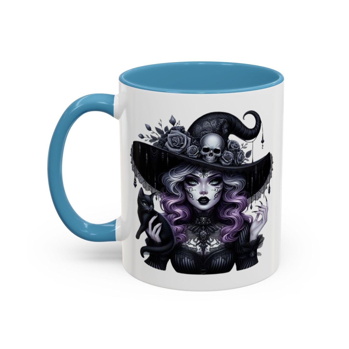 Witchy Accent Coffee Mug: Enchanting Black Cat & Skull Design, Spooky Gift for Halloween, Witchcraft Lover, Home Decor, Coffee Lover
