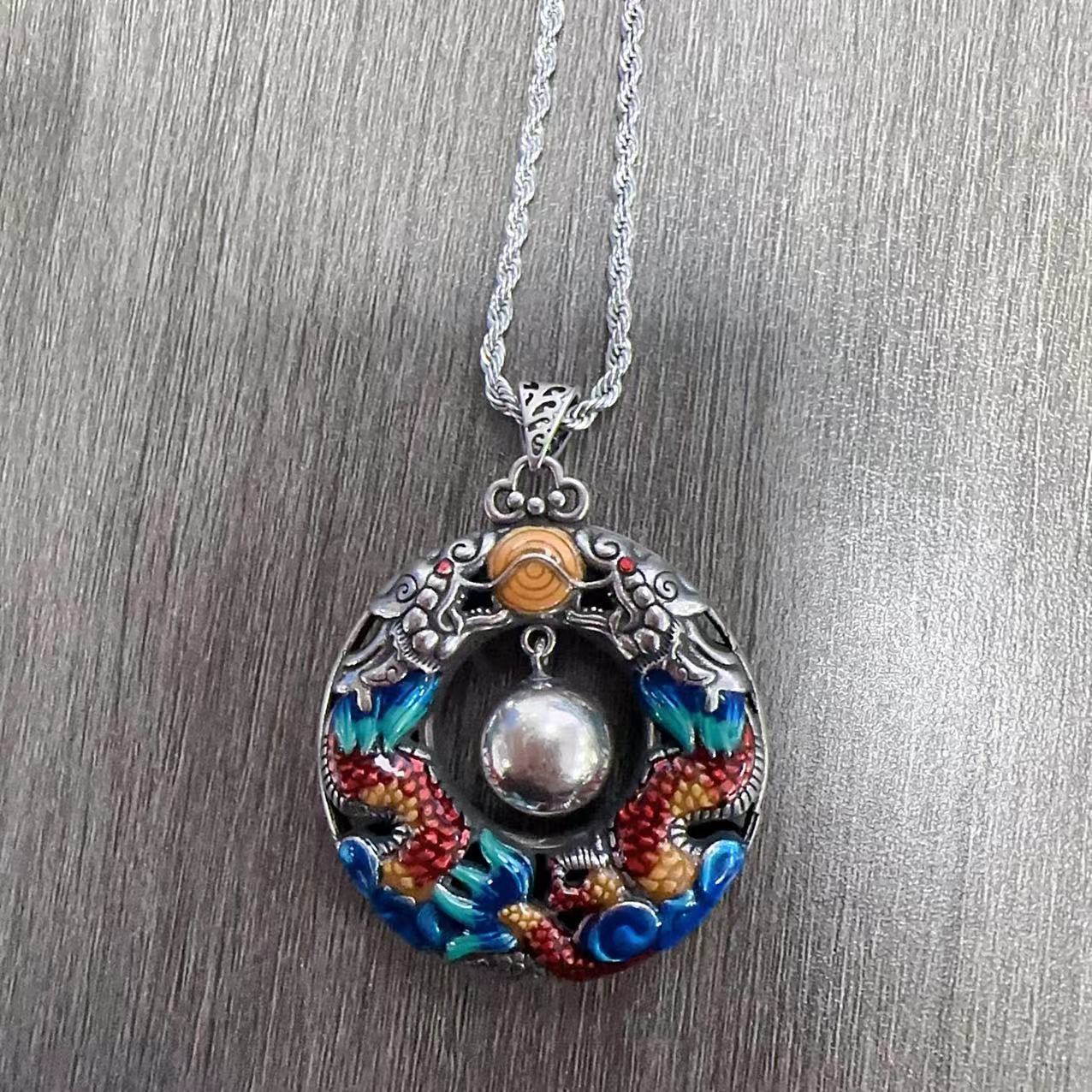 Vintage Ethnic Style Double Dragon Pearl Necklace