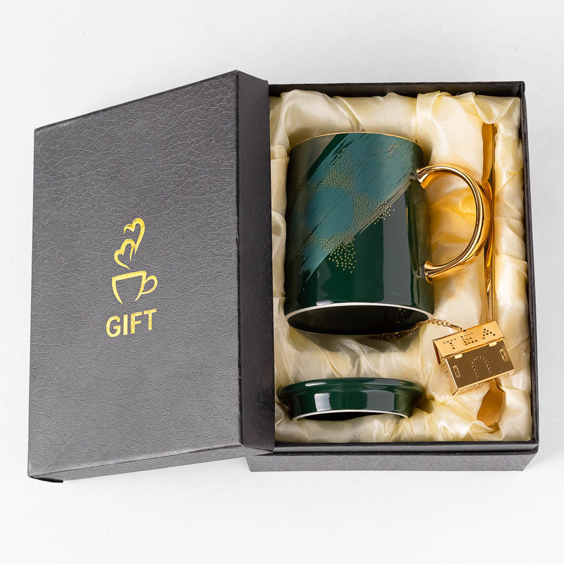 Tasse en céramique avec cuillère à couvercle pour hommes et femmes à la maison