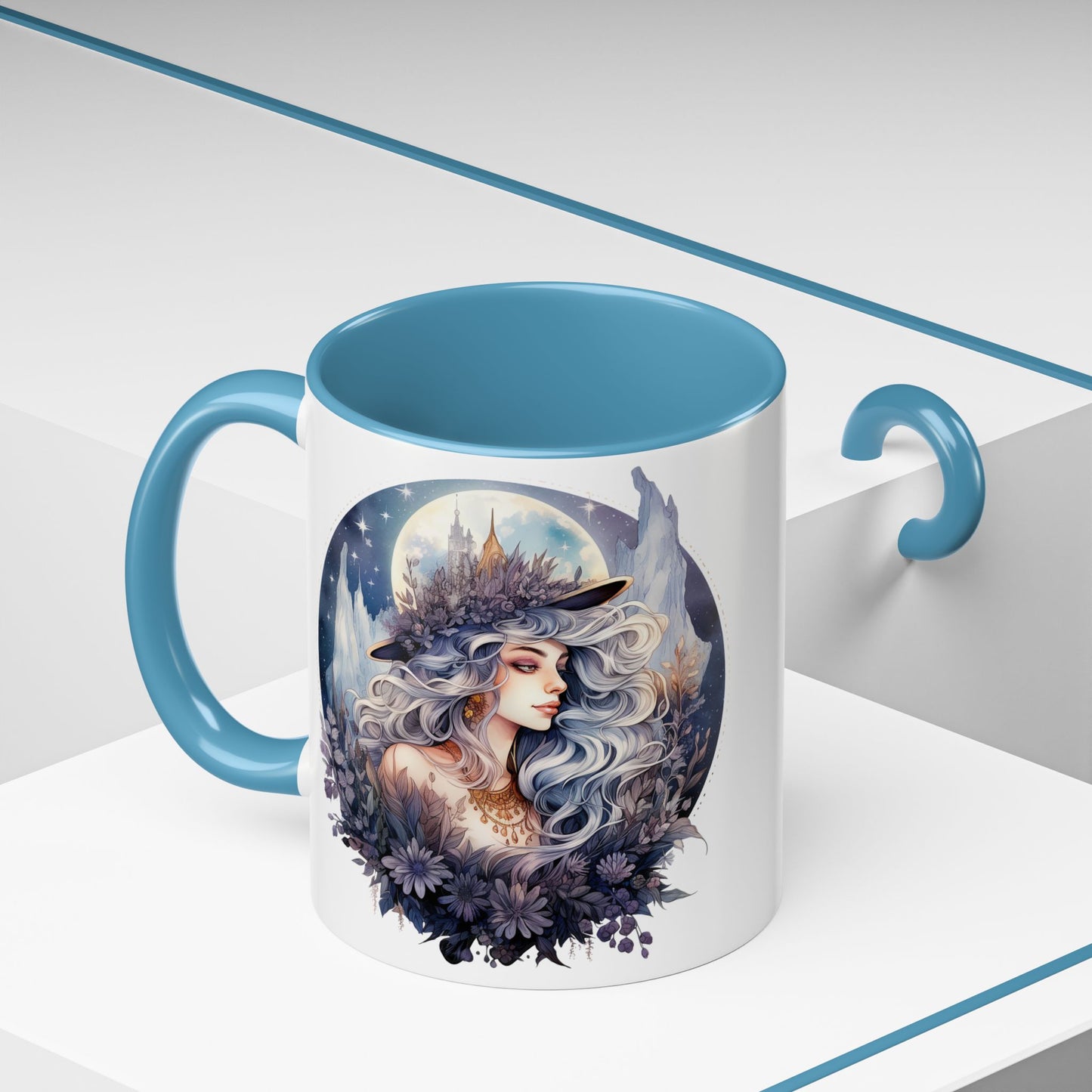 Mystical Floral Accent Coffee Mug, Enchanting Gift for Her, Elegant Home Decor, Celestial Mug, Perfect for Birthdays