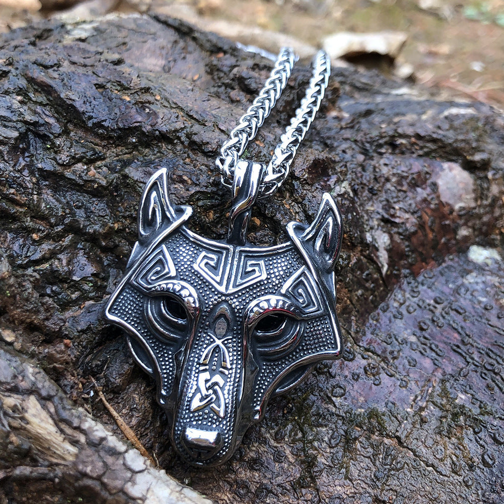 Grey Wolf Head Pendant Chain