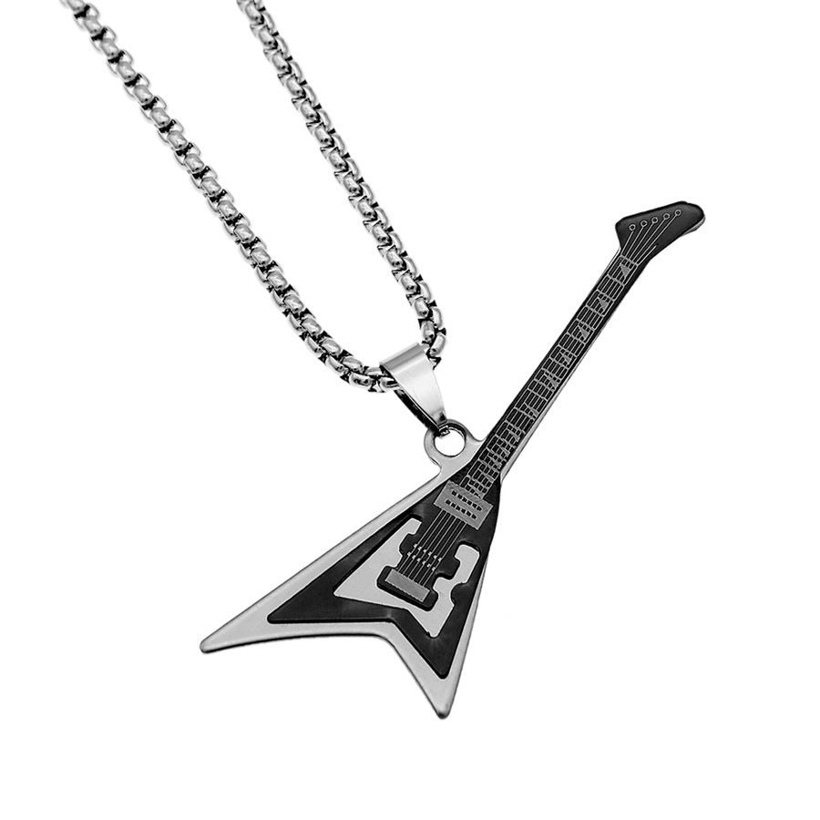 Collier en forme de guitare gothique en acier titane à 2 couches pour hommes