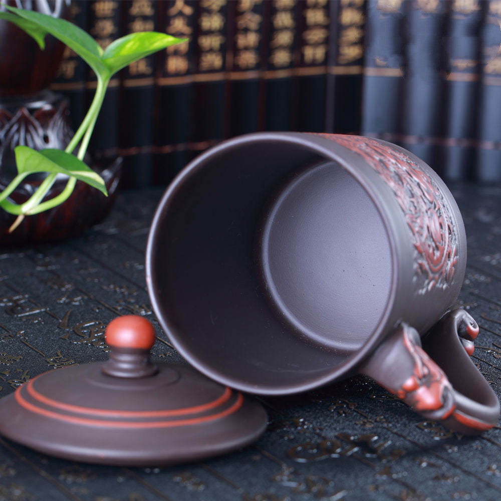 Chinese Embossed Dragon And Phoenix Tea Cup