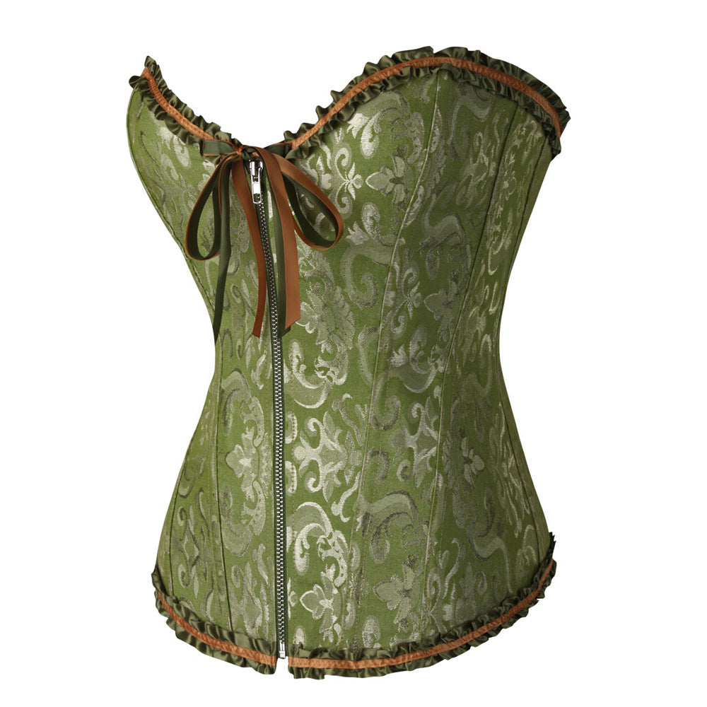 V-neck Zipper Jacquard Waist And Abdomen Shaped Court Corset