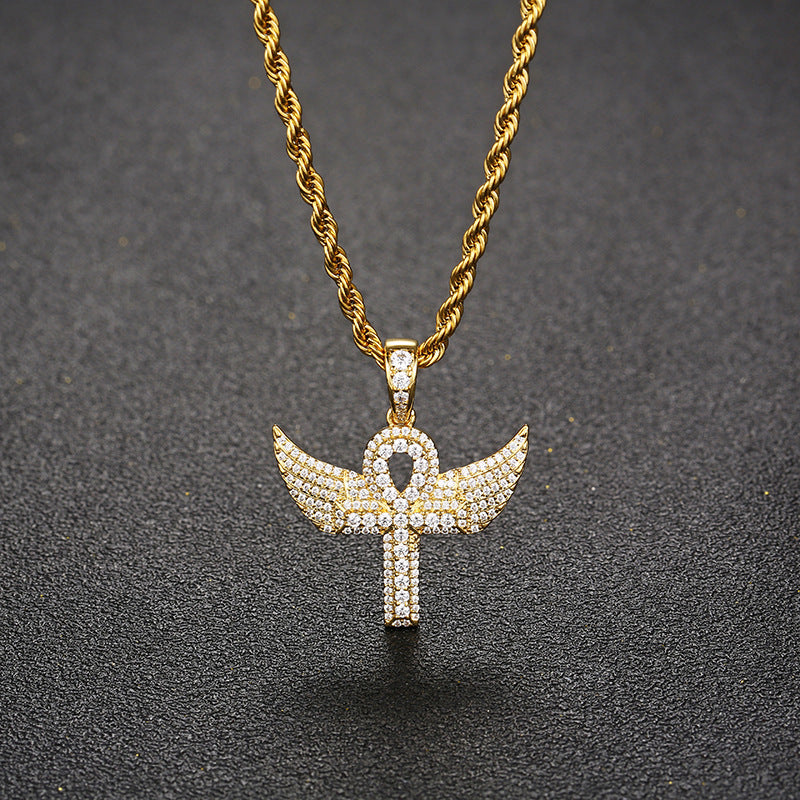 Zircon Incrusté Aile D'ange Croix Pendentif