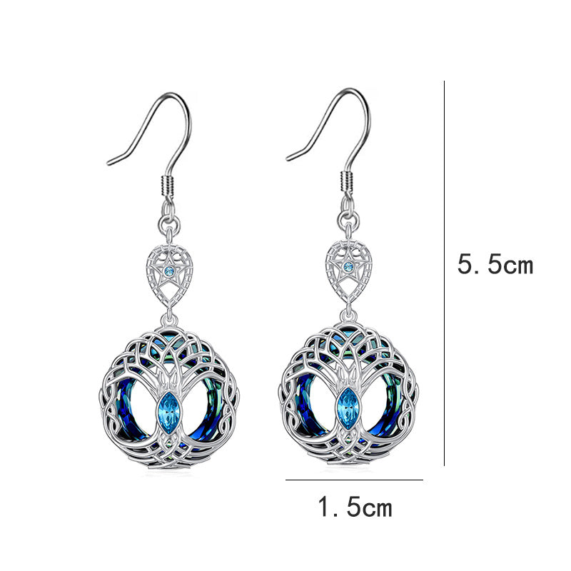Celtic Tree Of Life Pendant Necklace Blue Circle Crystal Crann Bethadh Necklace