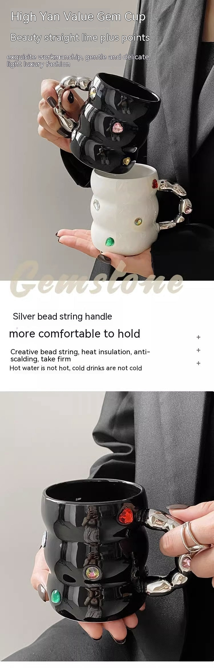 Creative Gem Mug Light Luxury Household Cups Ceramic Good-looking Enamelled Cup Thickened Handle Ceramic Cup