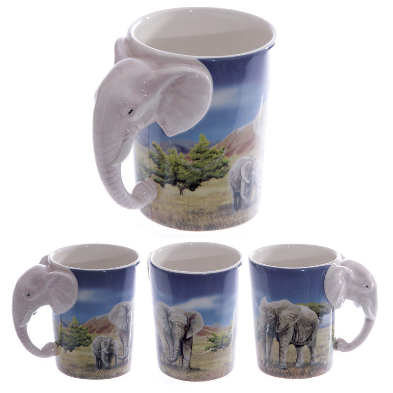 Tasse à café en céramique avec poignée de tête d'éléphant