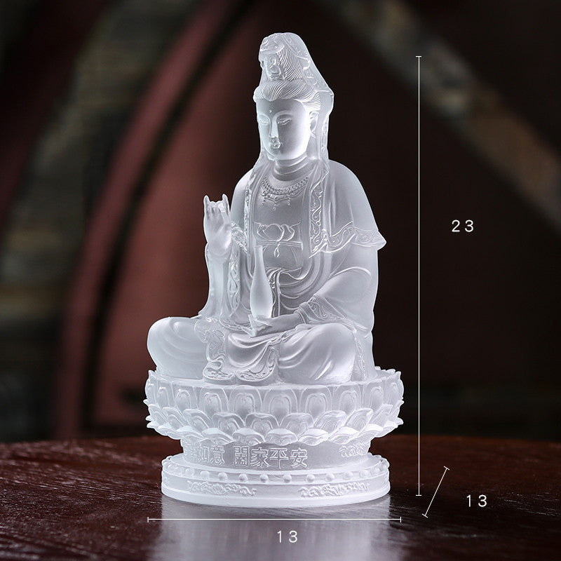 Verre coloré Envoi Fils Avalokitesvara Bouddha Statue Golden Boy Et Jade Fille Ornement