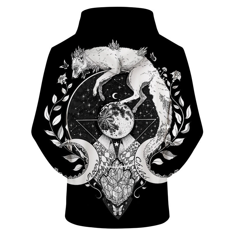 Flower-shaped Wolf Print European And American Couple Sweater With Hood