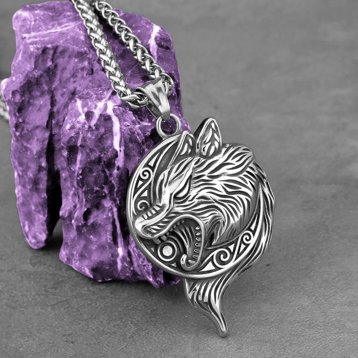 Fashion Viking Wolf Head Stainless Steel Men's Pendant Necklace