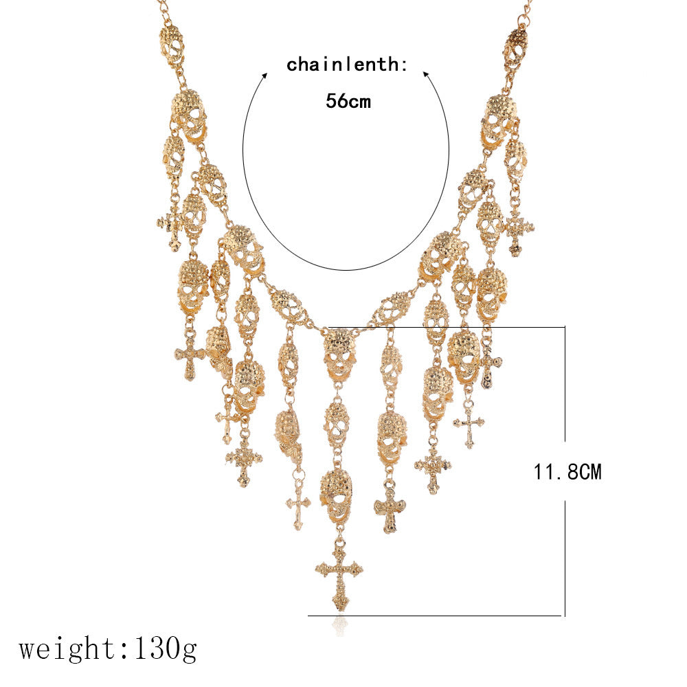 Exaggerated Jewelry Fashion Big Name Skull Cross Tassel Necklace