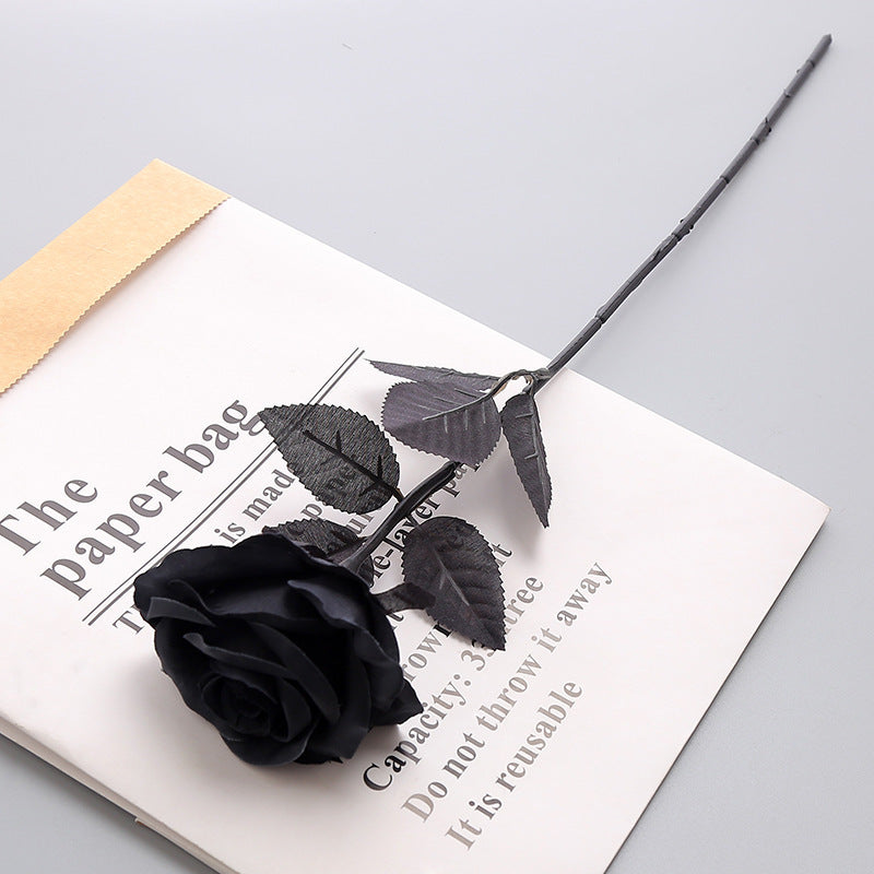 Simulation noir pur simple bouquet rose style gothique série sombre fausse fleur décorative