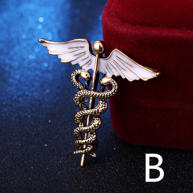Vintage Alloy Dripping Oil Snake-shaped Animal Brooch, Angel Wings Snake