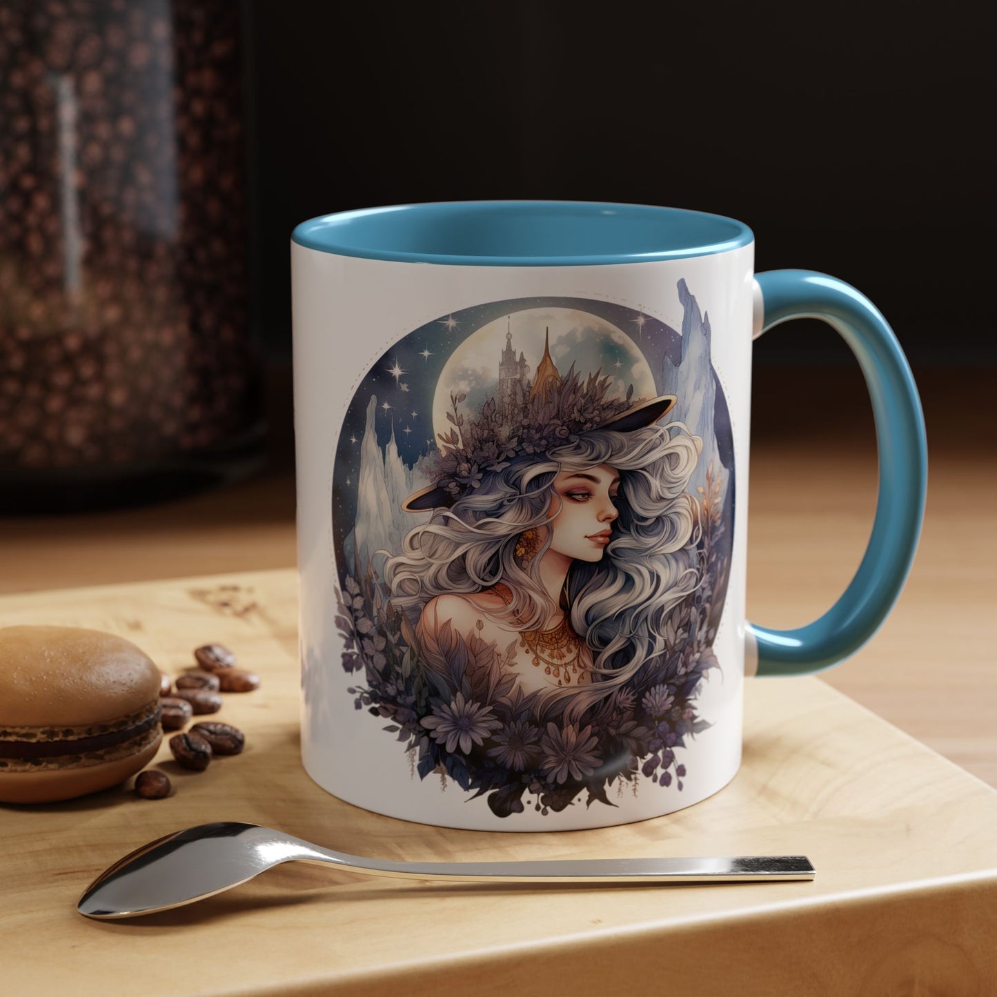 Mystical Floral Accent Coffee Mug, Enchanting Gift for Her, Elegant Home Decor, Celestial Mug, Perfect for Birthdays