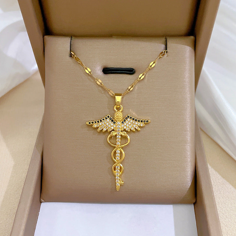 Collier en forme d'ailes d'ange, bâton de serpent de libellule rotatif