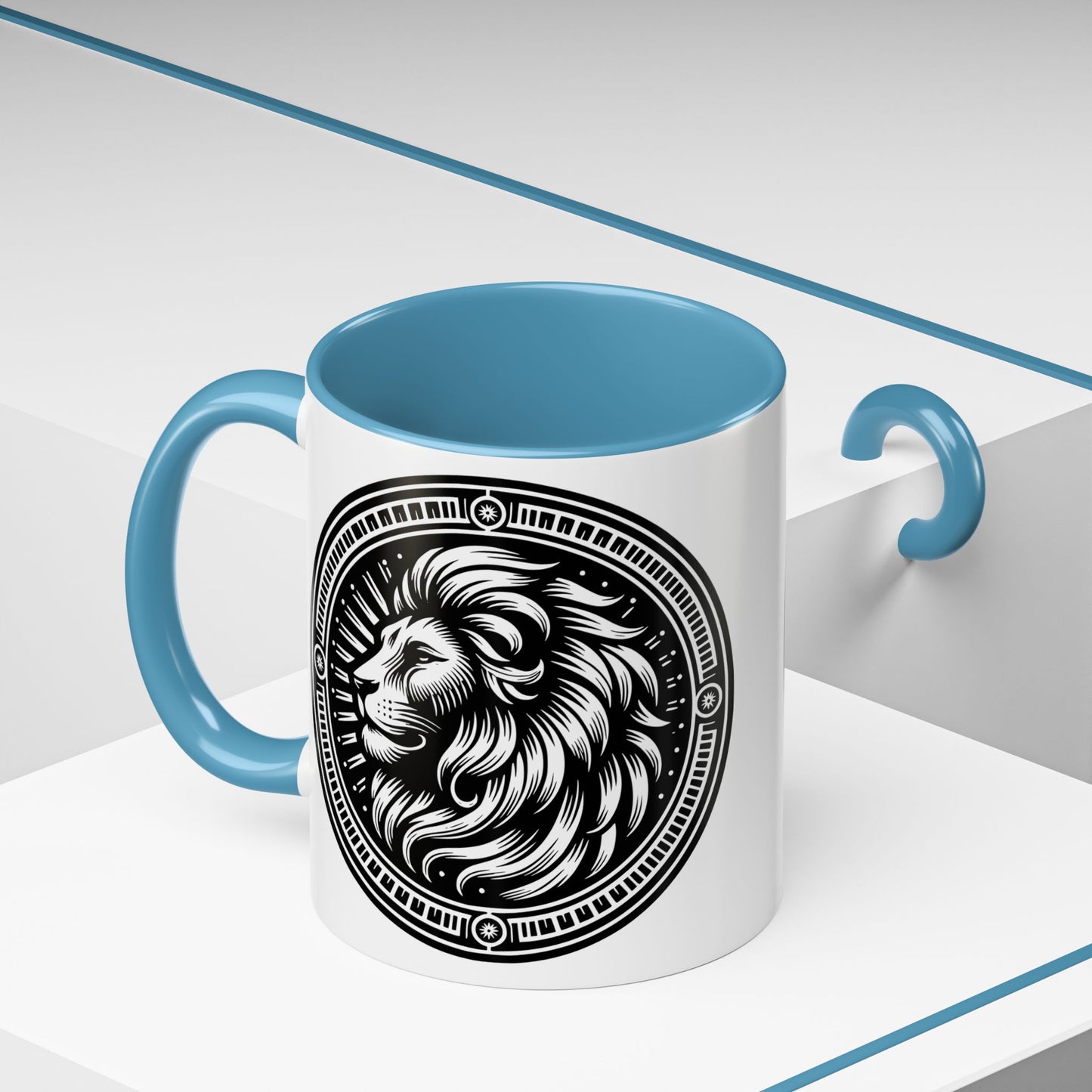 Monochrome Lion Accent Coffee Mug, Boho Lion Mug, Animal Print Coffee Cup, Unique Gift for Coffee Lovers, Home Decor