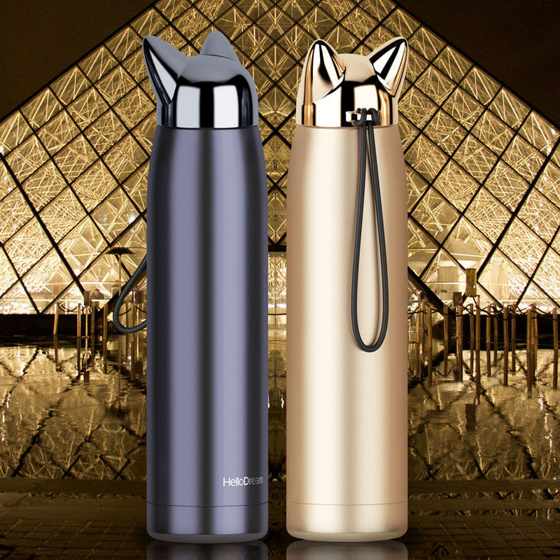 Thermos en acier inoxydable scellé étanche avec tasse en tête de renard