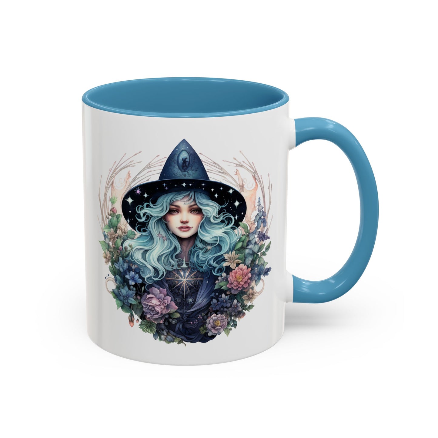 Mystical Floral Witch Coffee Mug with Accent, Gift for Witches, Unique Boho Kitchen Decor, Tea Lover's Mug, Magical Drinkware