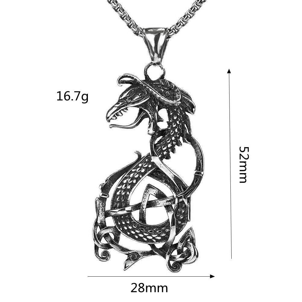 Vintage Men's Stainless Steel Pendant Viking Domineering Celtic Knot Dragon Necklace