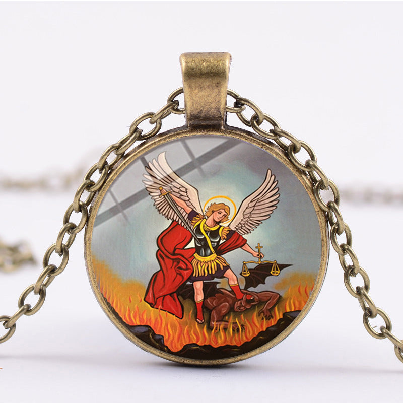 Shield Angel Christian Time Gemstone Pendant Necklace Wholesale