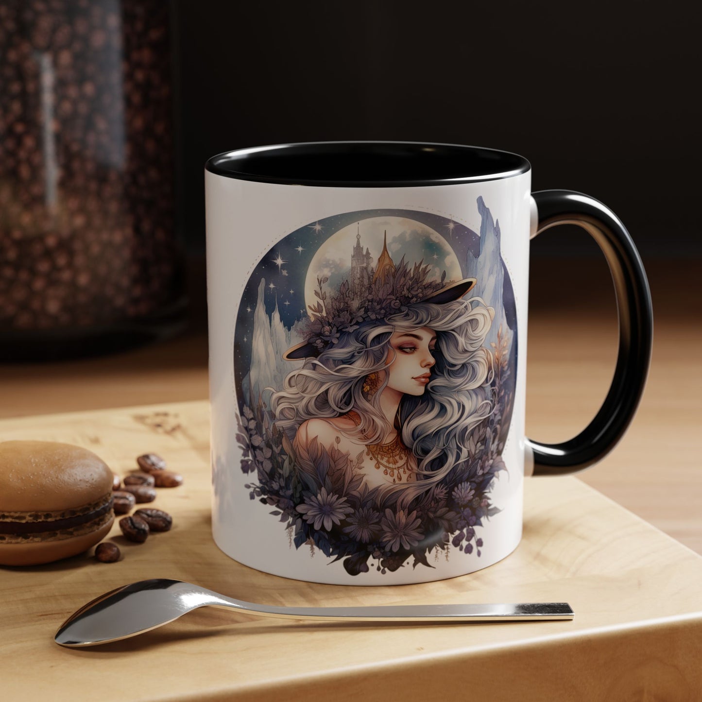 Mystical Floral Accent Coffee Mug, Enchanting Gift for Her, Elegant Home Decor, Celestial Mug, Perfect for Birthdays
