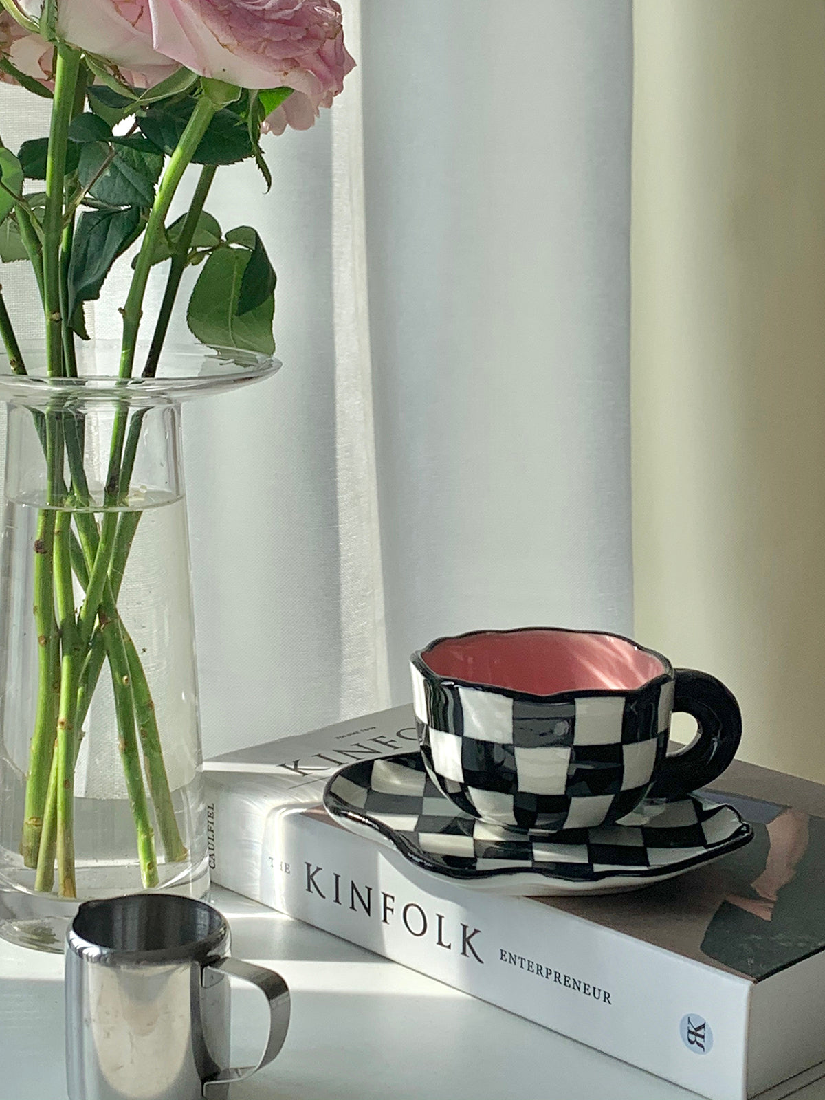 Noir Et Blanc Damier Tasse Creative Net Rouge Tasse