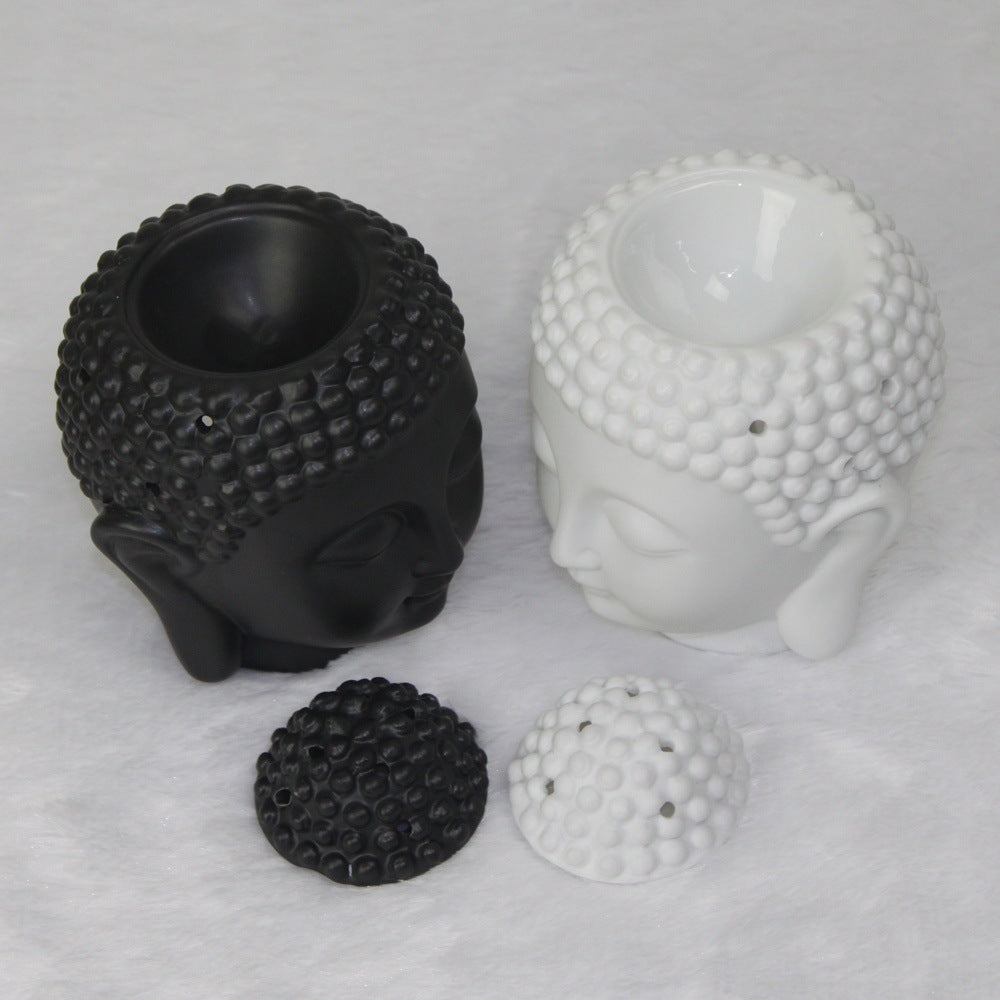 Buddha Head Aromatic Oil Burner Ceramic Aromatherapy Lamp Candle Aroma Furnace Oil Lamp Essential Home Deco Incense Burner