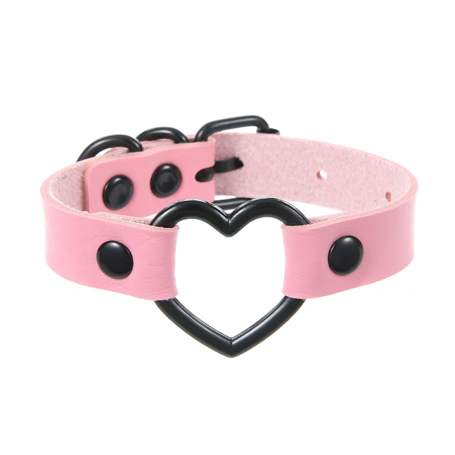 Punk Trendy Cool Dark Peach Heart Hand Ring Bracelet Personality Couple Love Heart-shaped Hollow Leather Bracelet Bracelet
